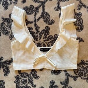 PrettyLittleThing Cream Ruffle Crop Top